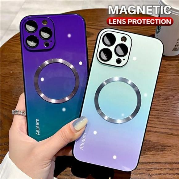 For iPhone 14 Pro Max 12 13 14Pro Luxury Mag Safe Gradient Glass Case Shockproof - Picture 4 of 10